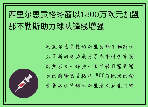 西里尔恩贡格冬窗以1800万欧元加盟那不勒斯助力球队锋线增强
